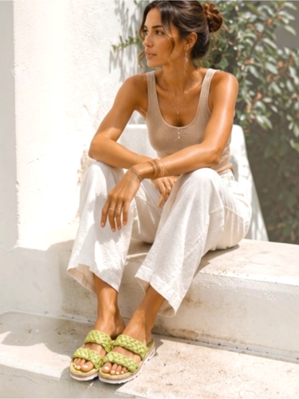 Marc Fisher LTD Jaimee Lime Green Braided Leather Jute Slide Sandals Size 9